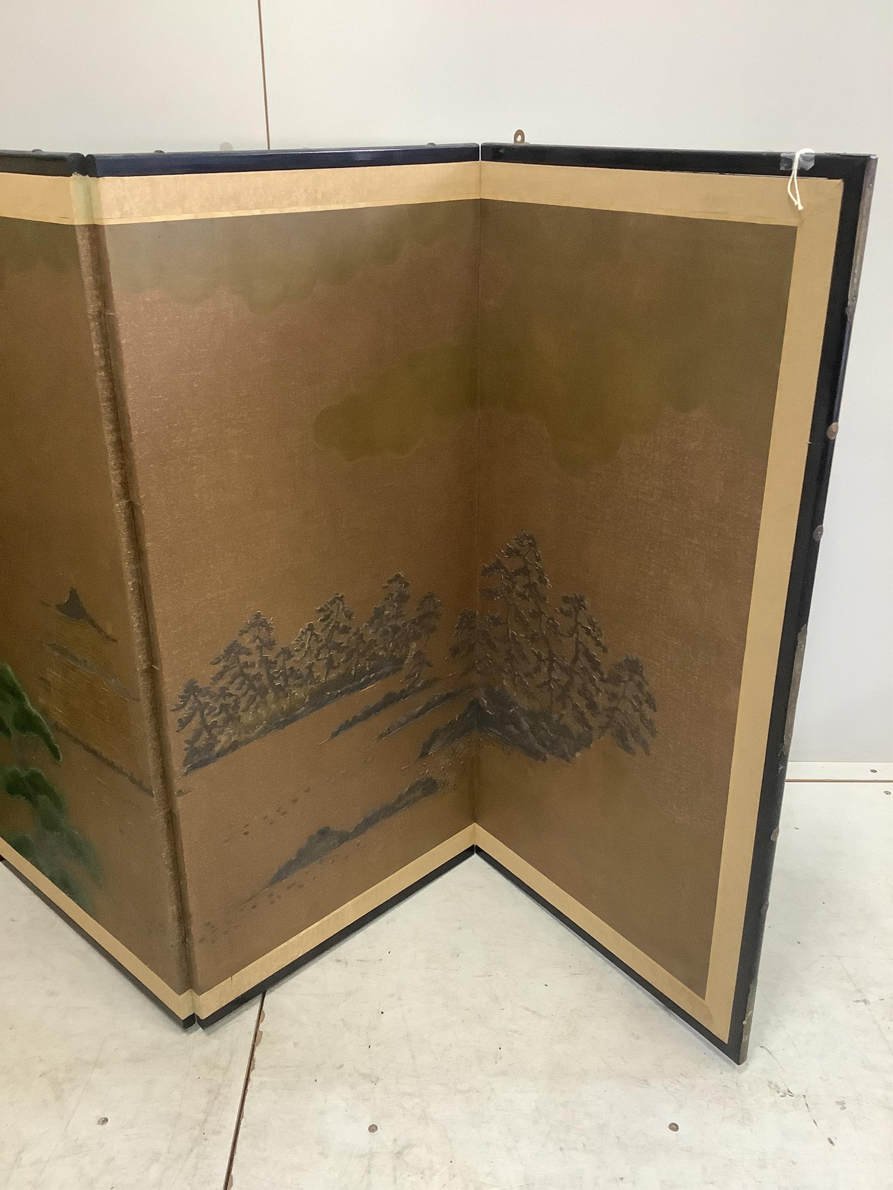 A Japanese four fold screen, each panel width 45cm, height 90cm. Condition - good